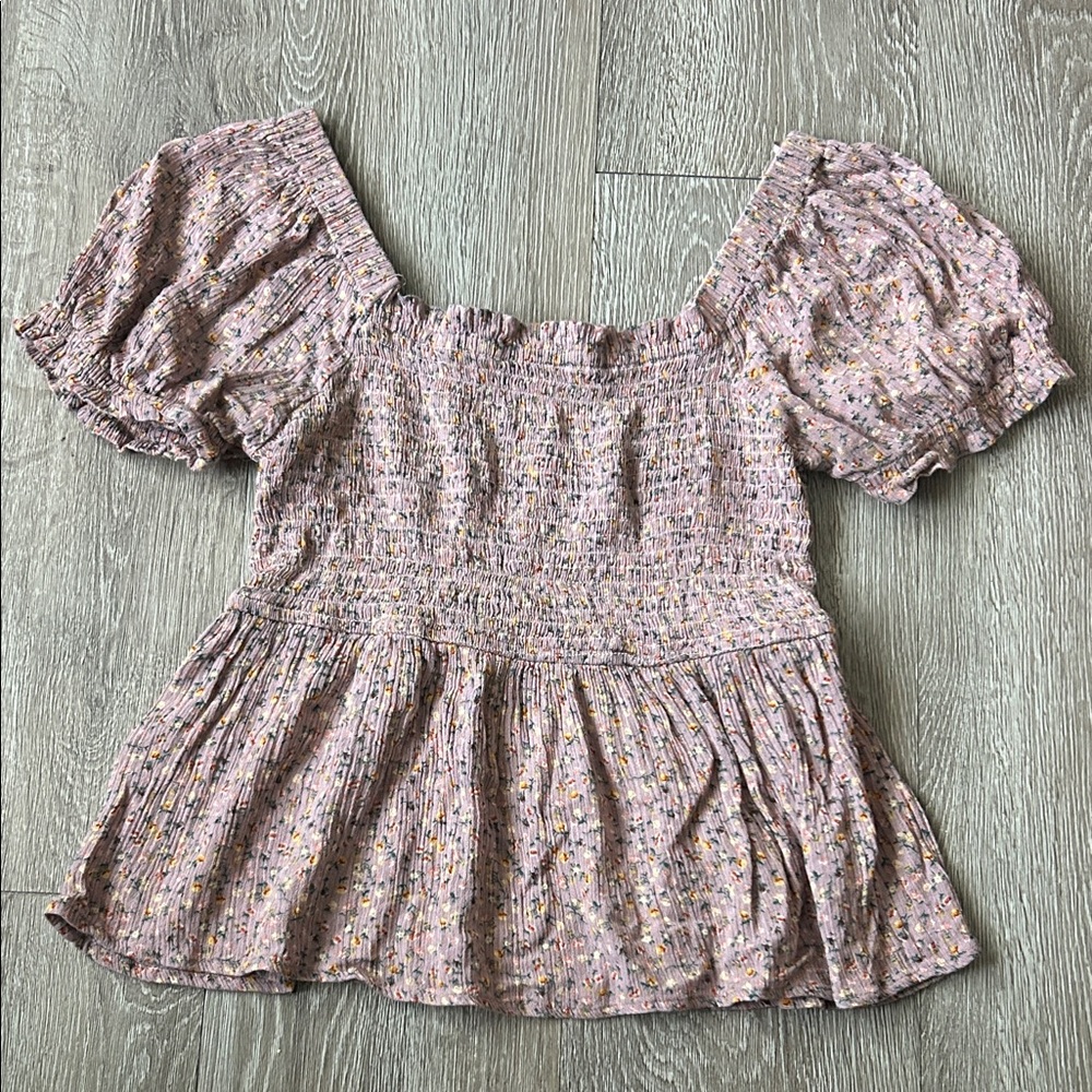 Hippie Rose Floral Smocked Blouse in Purple and Pink